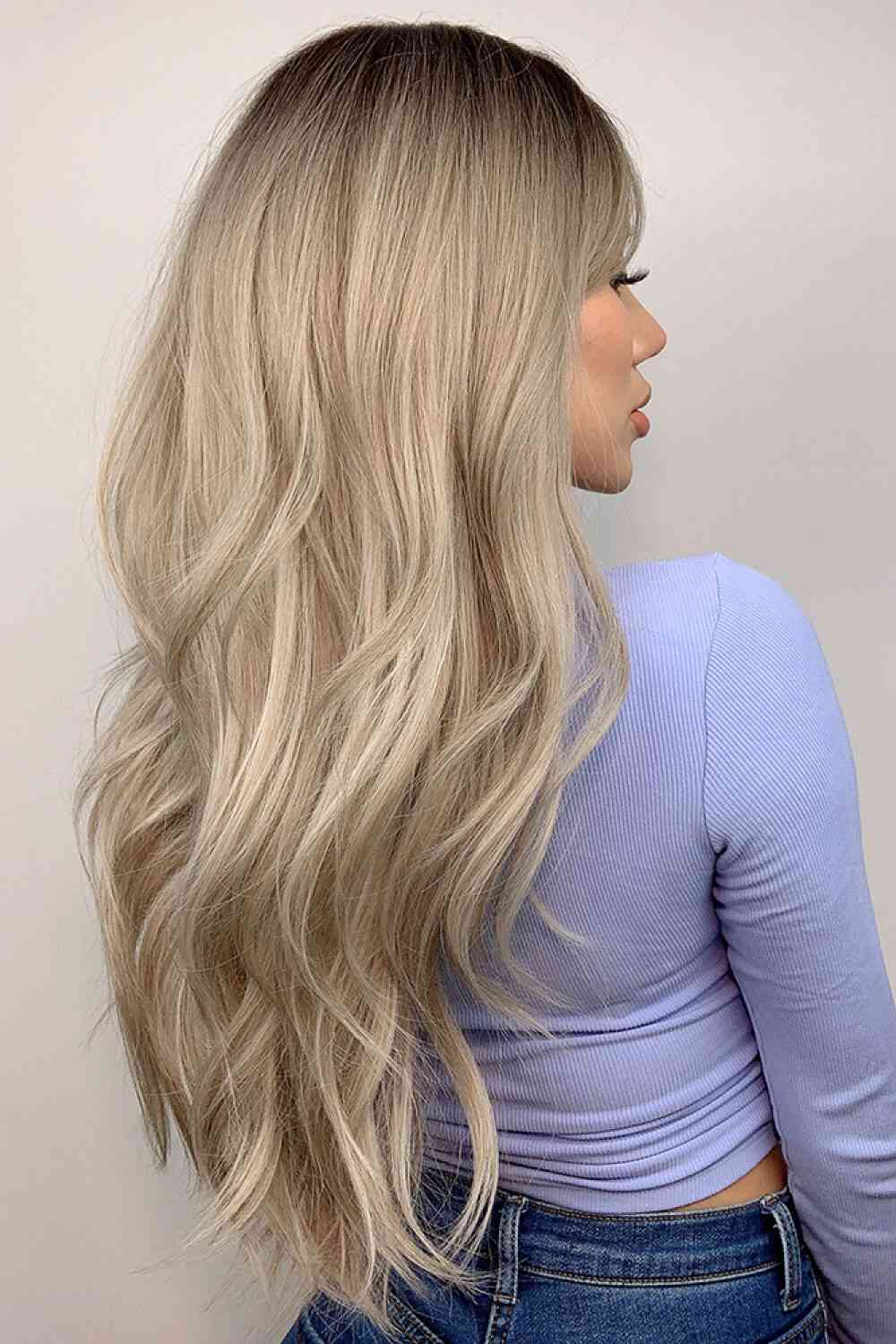 Full-Machine Synthetic Long-Wave 26" Wig - Ash Blonde Balayage