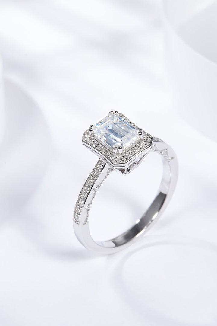 1 Carat Moissanite 925 Sterling Silver Rectangular Halo Ring - Silver