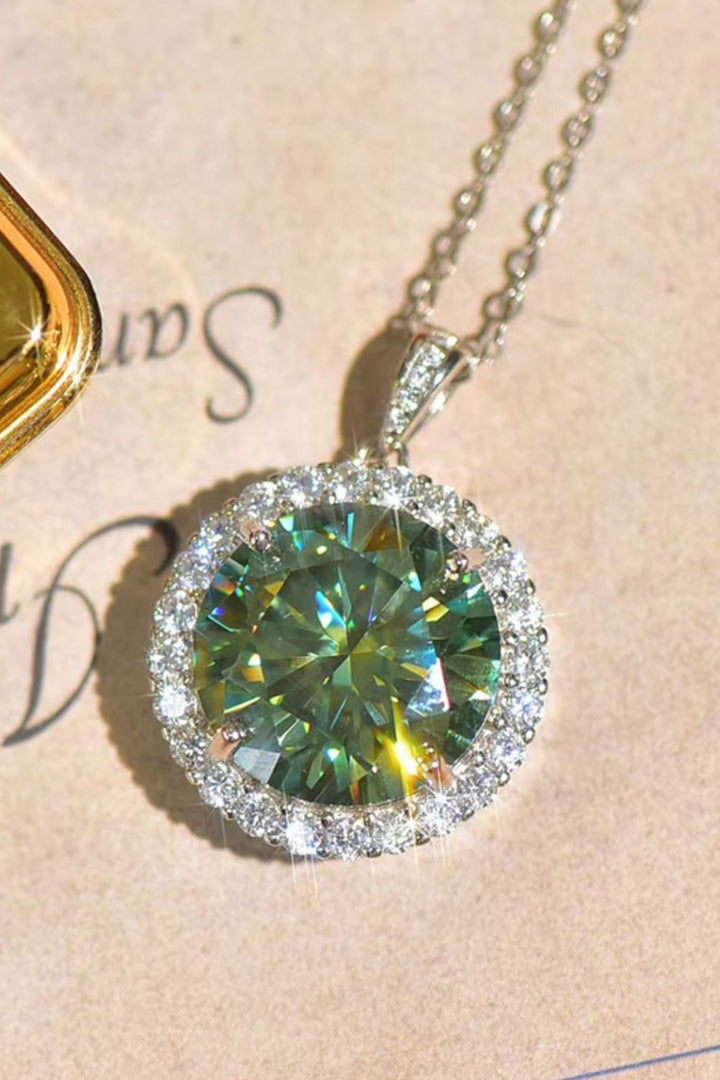 10-Carat Moissanite Round Pendant Platinum-Plated Necklace - Green, White