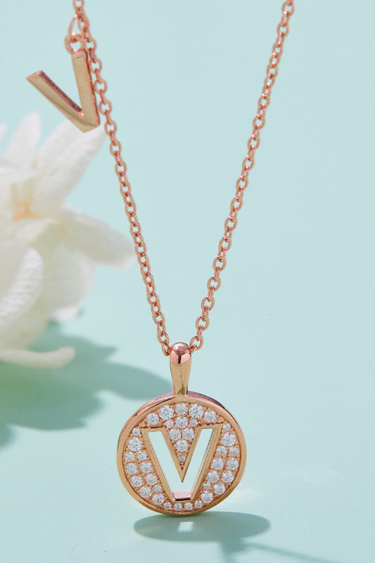 U To Z Pendants Moissanite 925 Sterling Silver Necklace - Rose Gold