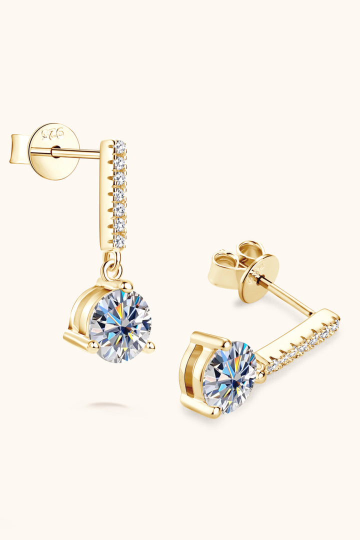 2 Carat Moissanite &amp; Zircon 925 Sterling Silver Drop Earrings - Gold, Silver