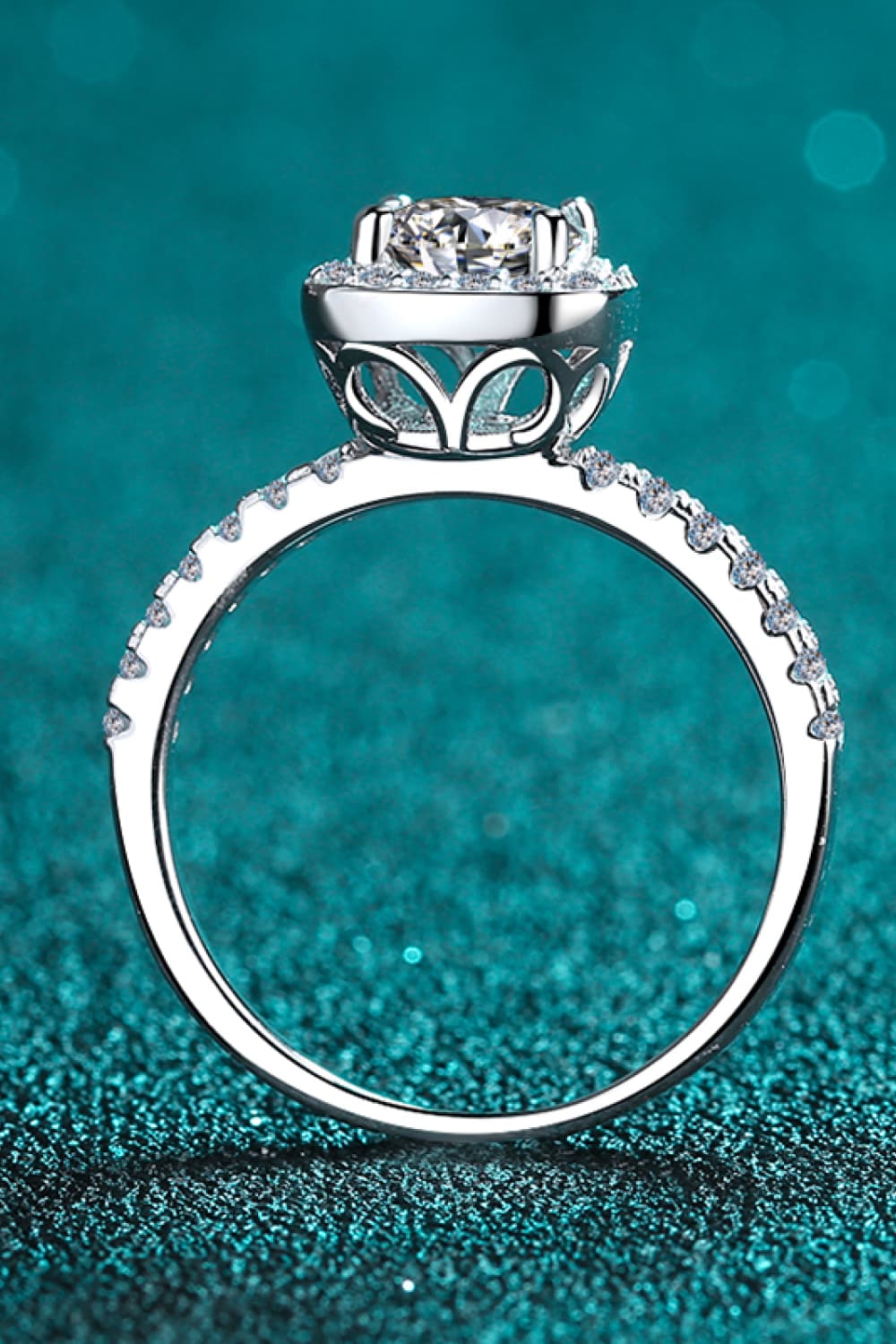 2 Carat Moissanite 925 Sterling Silver Square Halo Side-Stones Ring