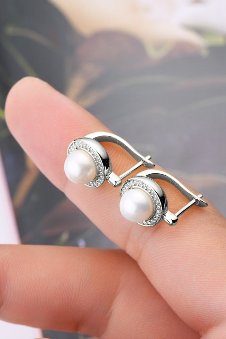 Moissanite &amp; Freshwater Pearl 925 Sterling Silver Earrings - Gold, Silver