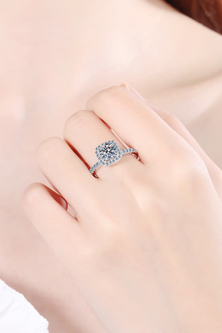 2 Carat Moissanite 925 Sterling Silver Square Halo Side-Stones Ring