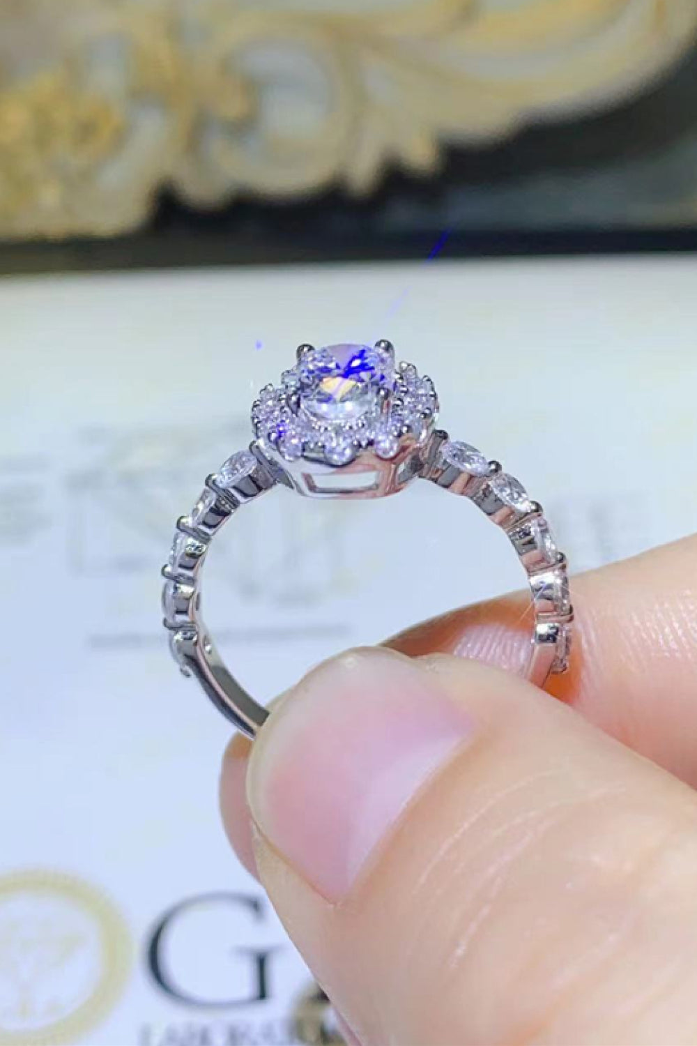 1 Carat Moissanite 925 Sterling Silver Halo Ring - White