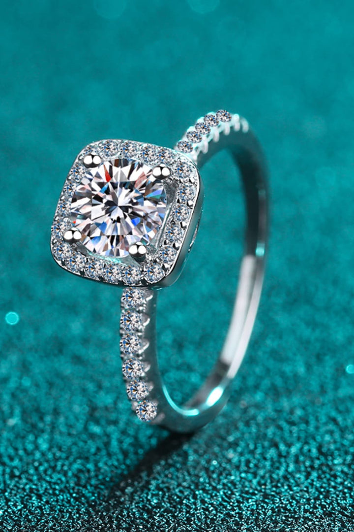 2 Carat Moissanite 925 Sterling Silver Square Halo Side-Stones Ring
