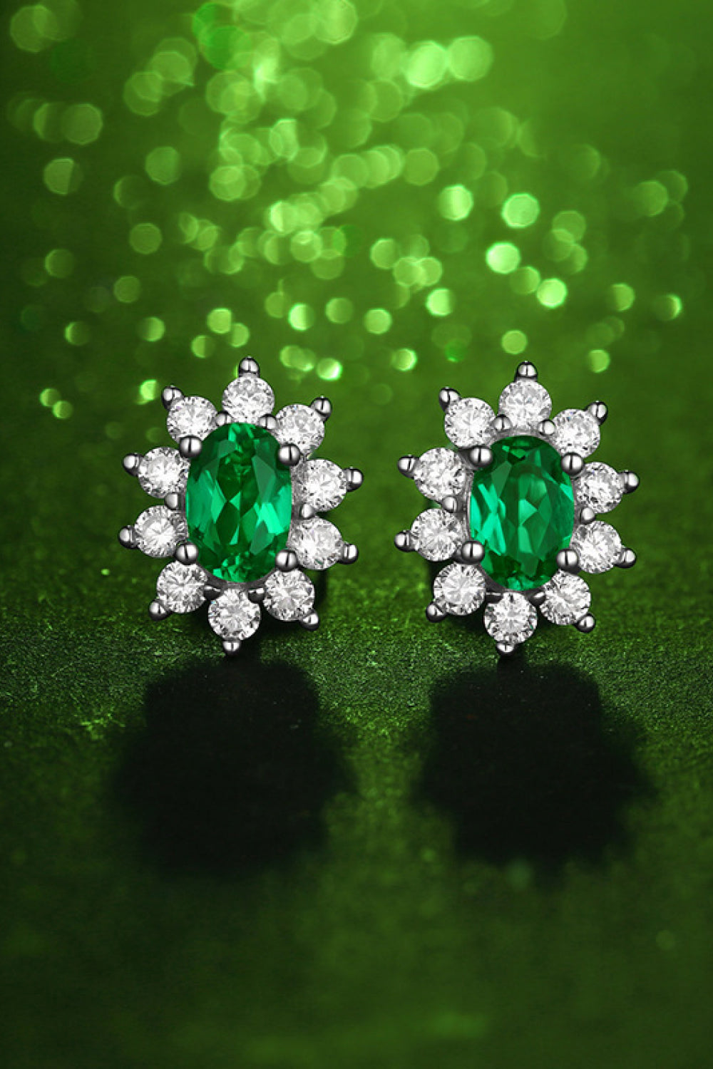 1 CARAT LAB-GROWN EMERALD & ZIRCON STUD EARRINGS