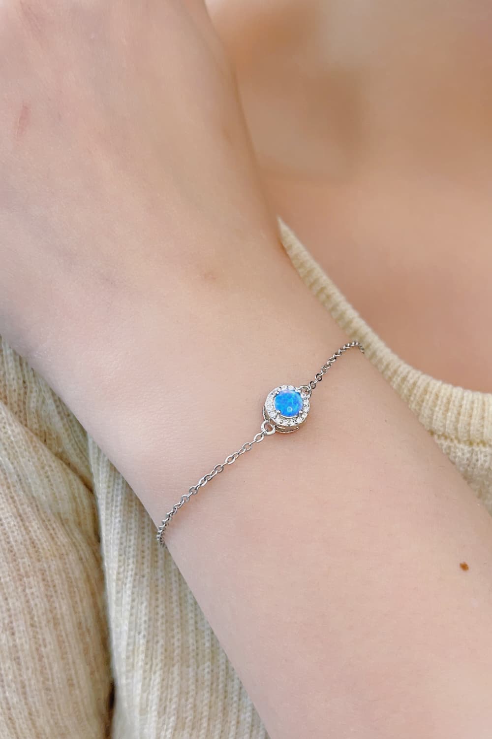 OPAL 925 STERLING SILVER BRACELET - SKY BLUE, WHITE