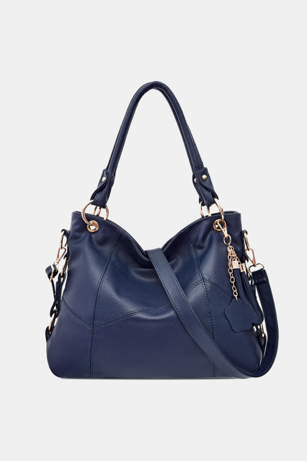 Large PU Leather Shoulder Bag - Navy