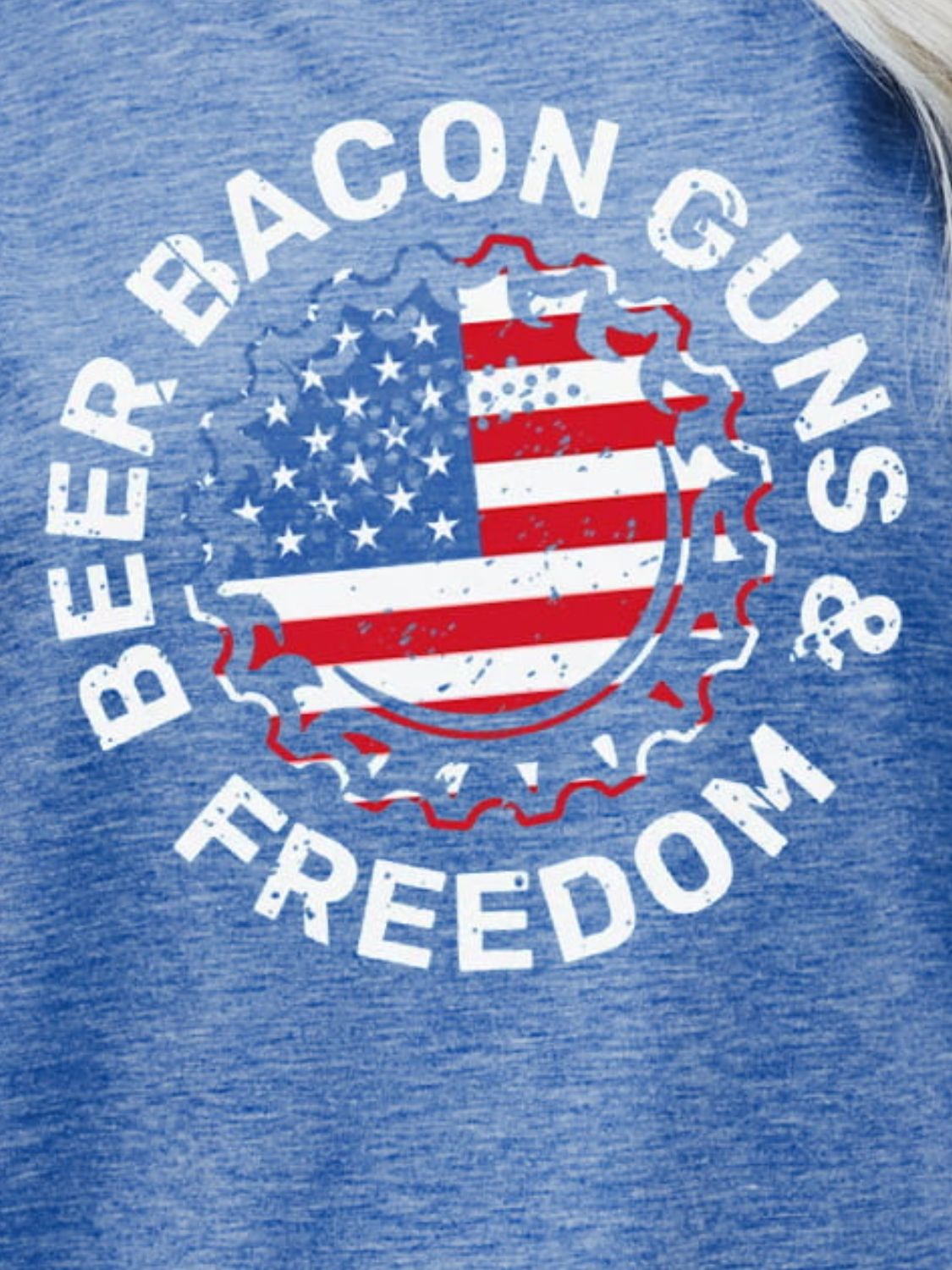 "Beer Bacon Guns & Freedom" US Flag Graphic Round-Neck Short Sleeve Tee - Multiple Colors - (S-XL)