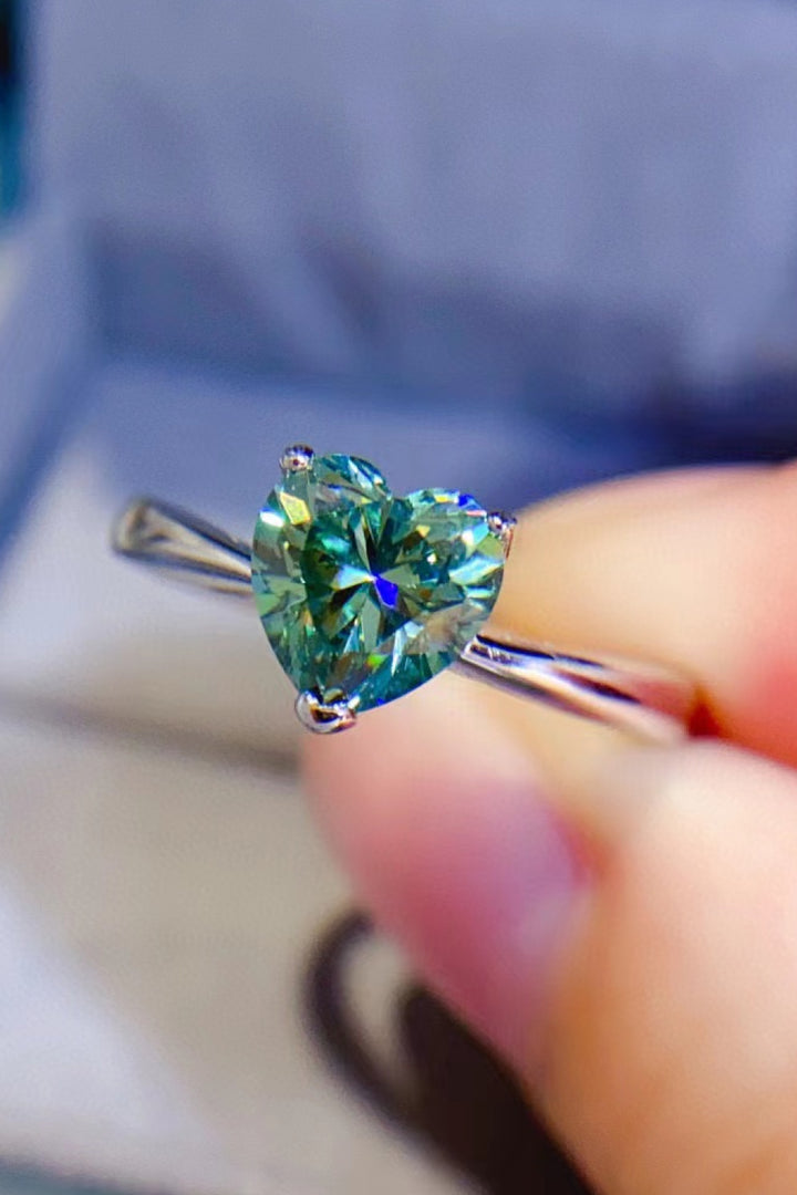 1 Carat Moissanite Heart 925 Sterling Silver Ring - Green