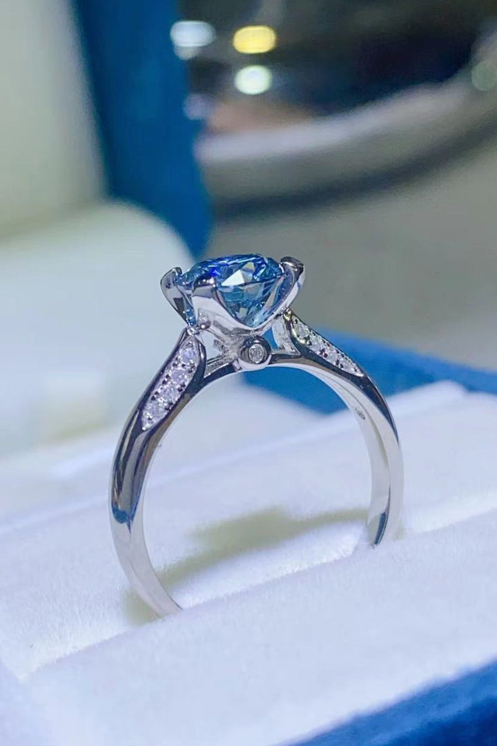 1 Carat Moissanite &amp; Zircon 4-Prong Ring - Sky Blue