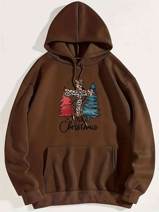 "Merry Christmas" Graphic Drawstring Hoodie - Multiple Colors - (S-XL)