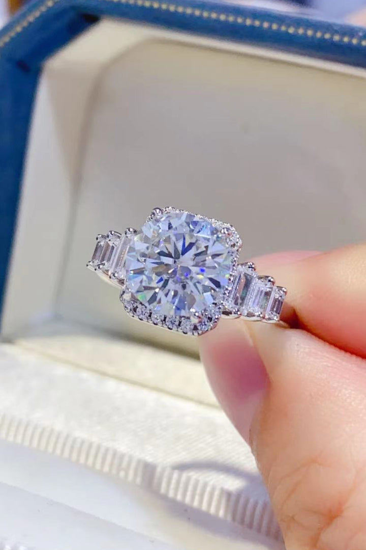 2 Carat Moissanite 925 Sterling Silver Square Halo Ring