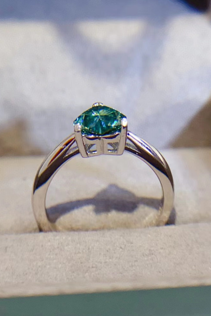 1 Carat Moissanite Heart 925 Sterling Silver Ring - Green