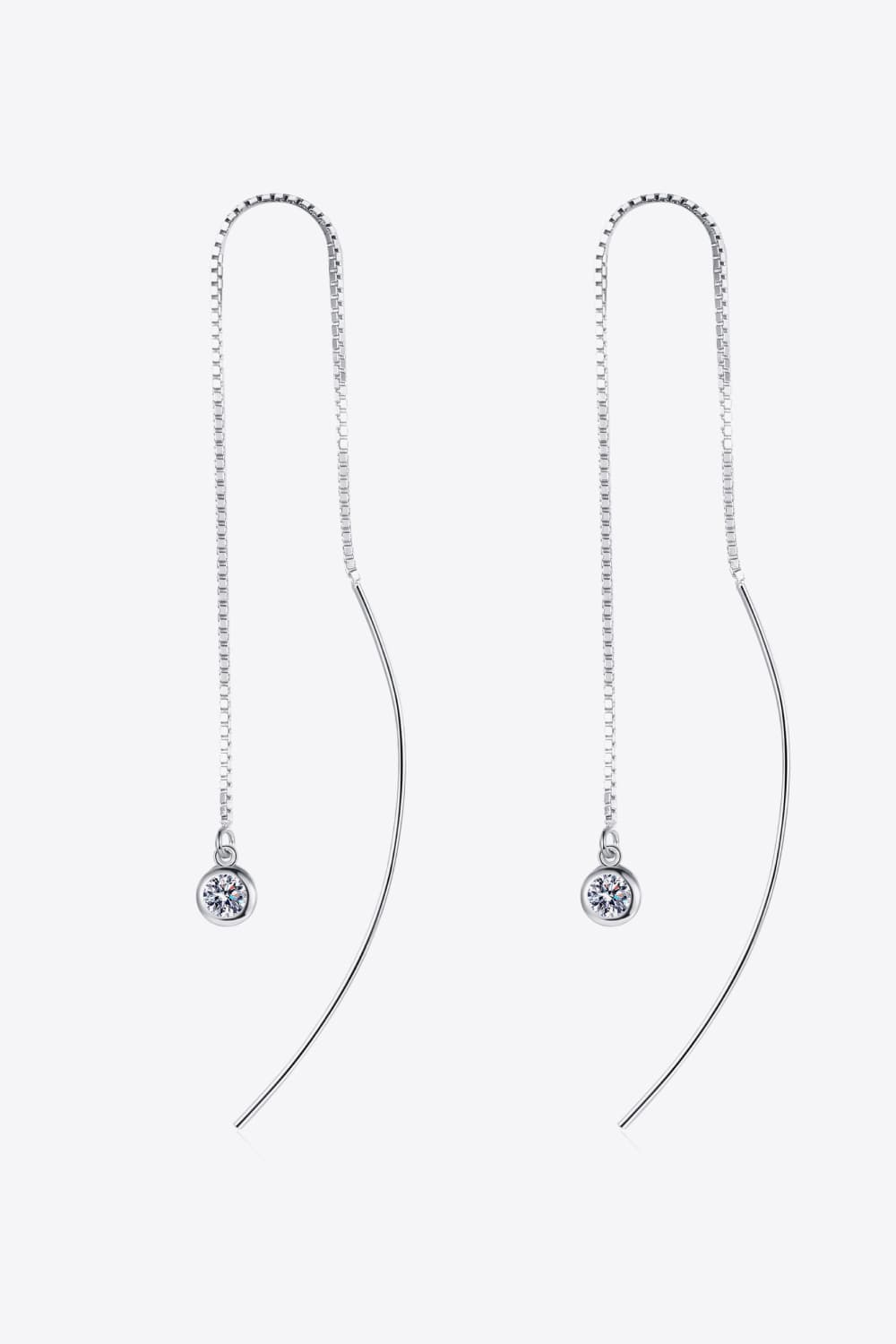 Moissanite 925 Sterling Silver Rhodium-Plated Threader Earrings - Silver