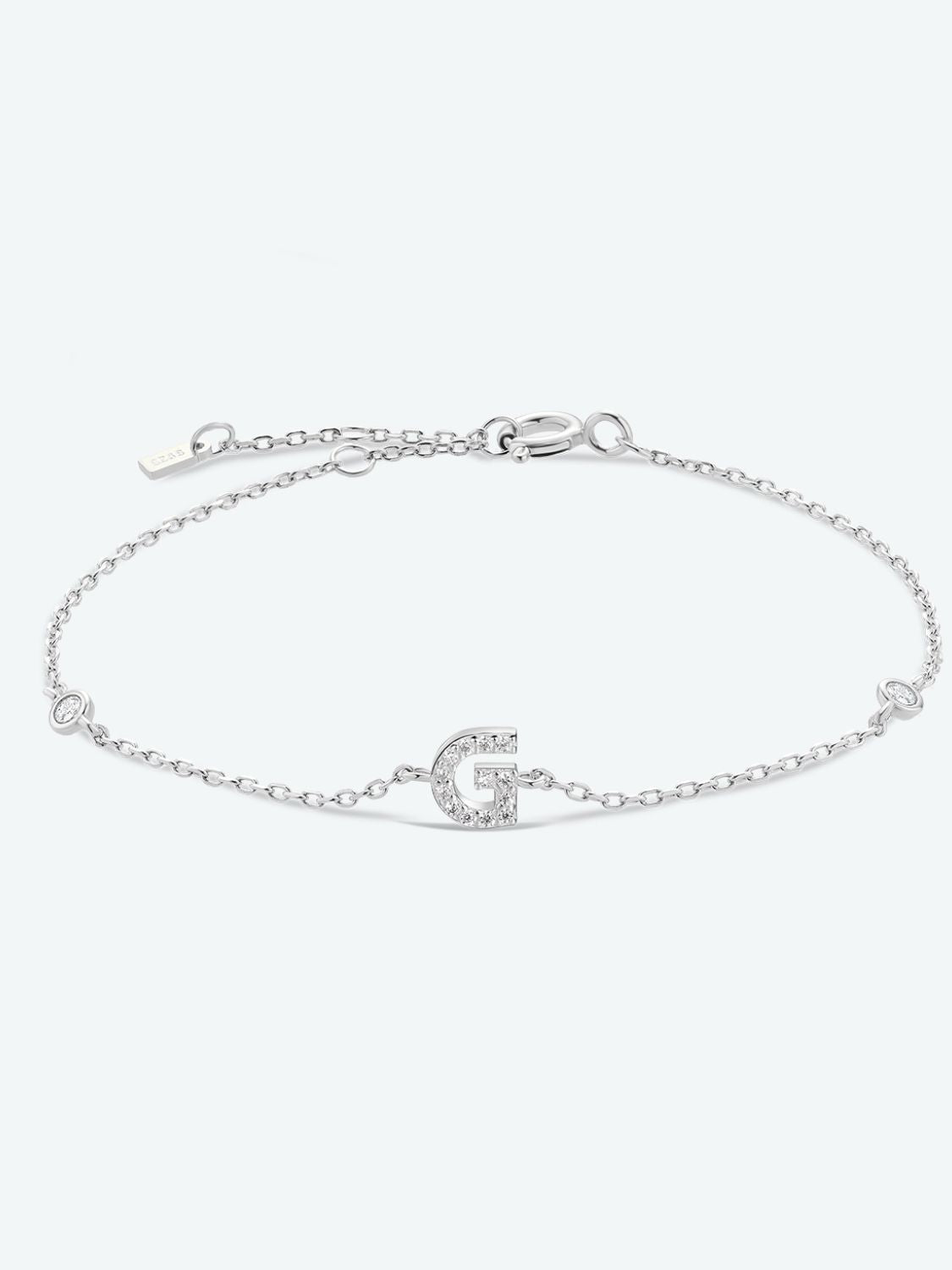 LETTERS G TO K ZIRCON PENDANT 925 STERLING SILVER BRACELET - GOLD, SILVER