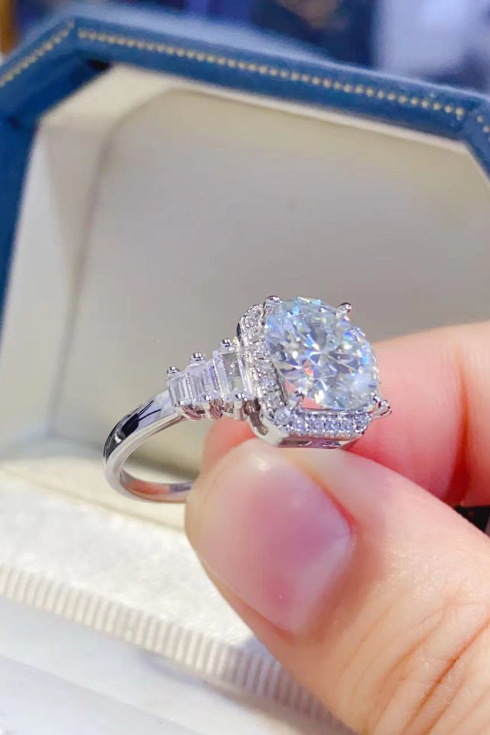 2 Carat Moissanite 925 Sterling Silver Square Halo Ring