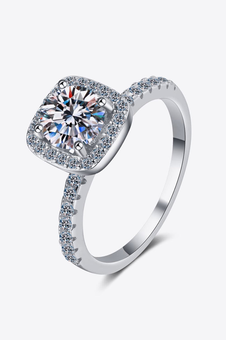2 Carat Moissanite 925 Sterling Silver Square Halo Side-Stones Ring