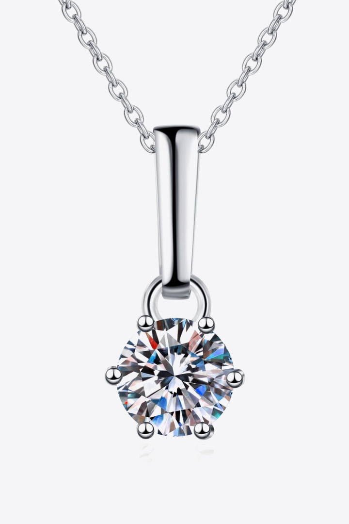 1 Carat Moissanite 925 Sterling Silver Polished Chain-Link Necklace - Silver