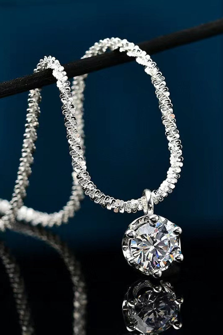 1 Carat Moissanite 925 Sterling Silver 6-Prong Round Pendant Necklace