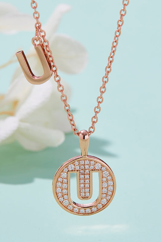 U To Z Pendants Moissanite 925 Sterling Silver Necklace - Rose Gold