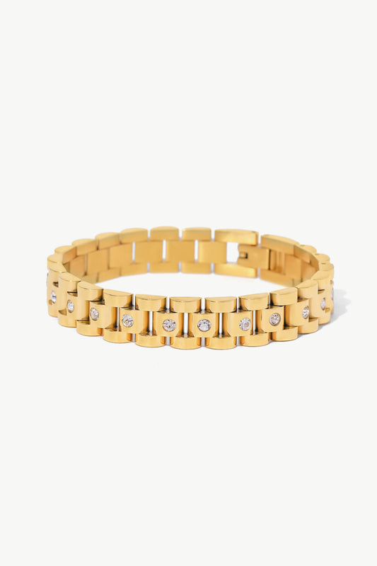 18K GOLD-PLATED STAINLESS-STEEL RHINESTONE WATCH-BAND BRACELET