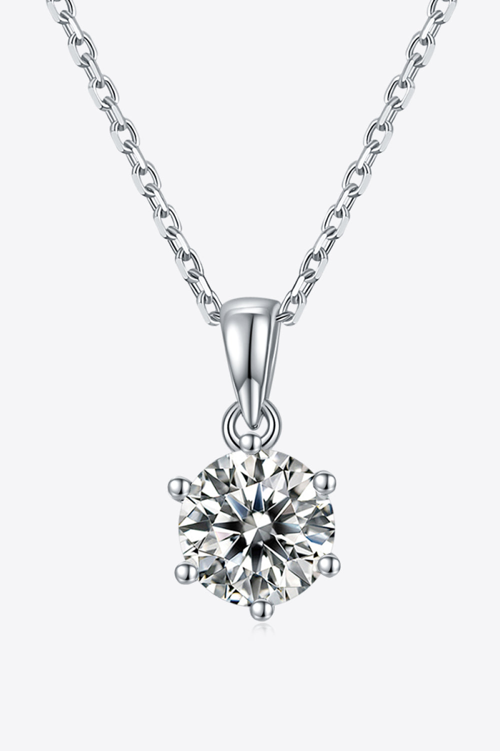 1-Carat Moissanite 925 Sterling Silver 6-Prong Pendant Necklace