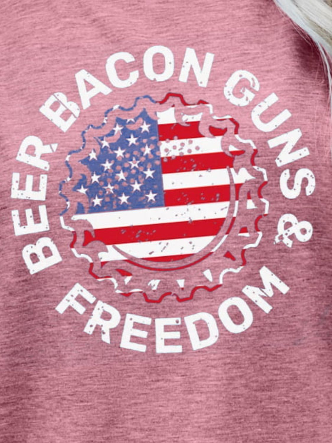 "Beer Bacon Guns & Freedom" US Flag Graphic Round-Neck Short Sleeve Tee - Multiple Colors - (S-XL)