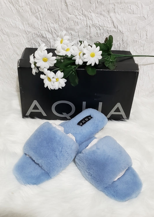 Aqua Snowy Shearling Slippers - Light Blue