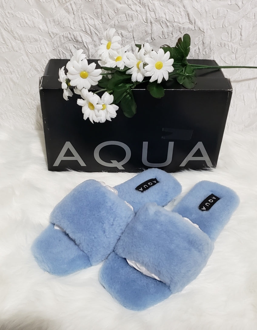 Aqua Snowy Shearling Slippers - Light Blue