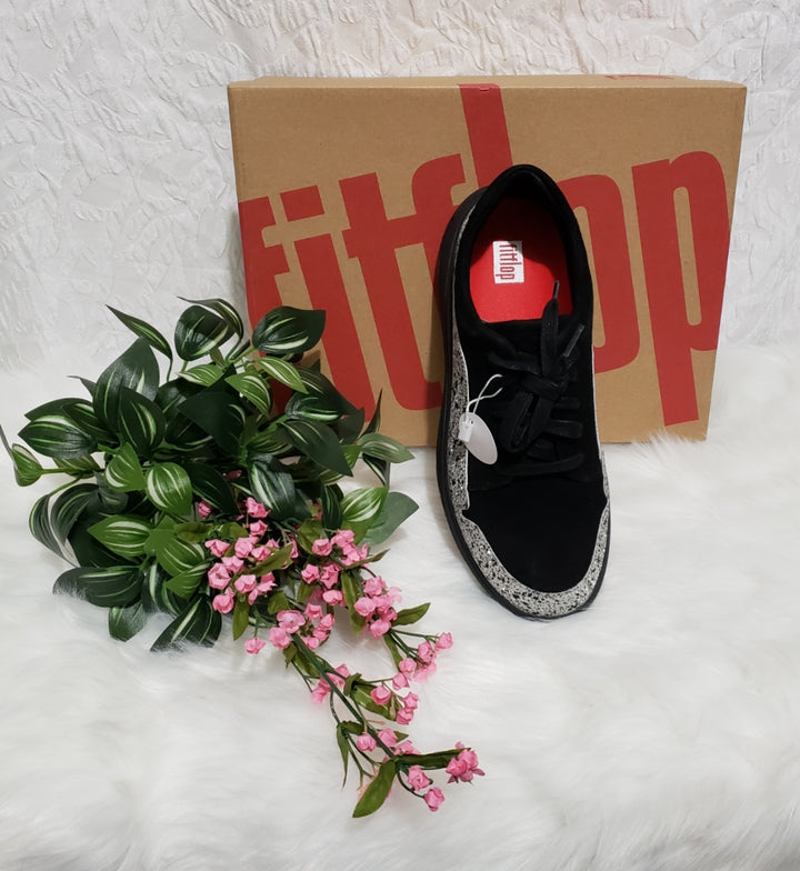 ✨ FITFLOP Freya Glitter Suede Sneakers – Black/Silver – (6.5) ✨