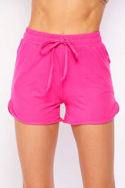 SOLID DRAWSTRING DOLPHIN SHORTS WITH POCKETS - FUCHSIA - (S-XL)