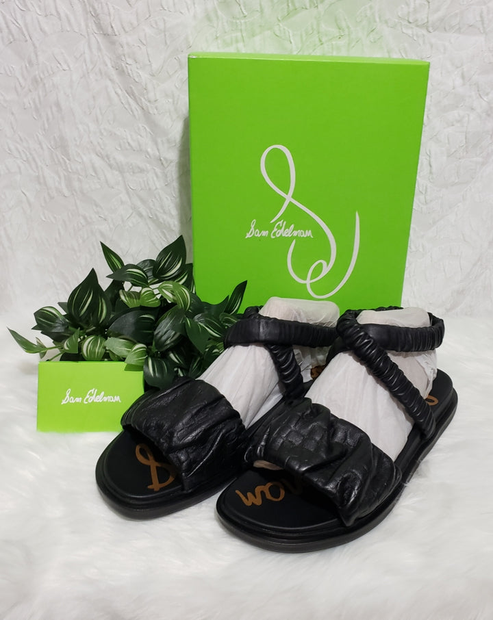 🖤 SAM EDELMAN Velma Ruched Ankle Strap Sandals – Black – (10.5) 🖤✨