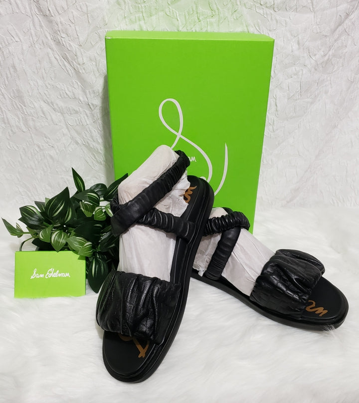 🖤 SAM EDELMAN Velma Ruched Ankle Strap Sandals – Black – (10.5) 🖤✨