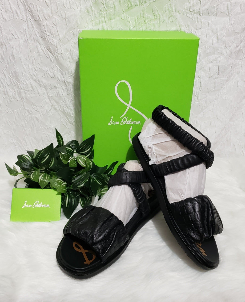 🖤 SAM EDELMAN Velma Ruched Ankle Strap Sandals – Black – (10.5) 🖤✨