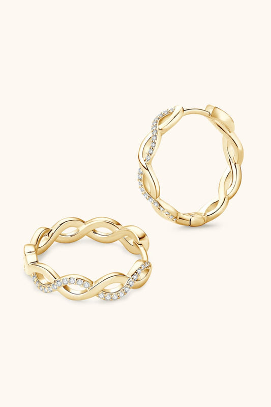 MOISSANITE 925 STERLING SILVER CRISSCROSS HOOP EARRINGS - GOLD, SILVER