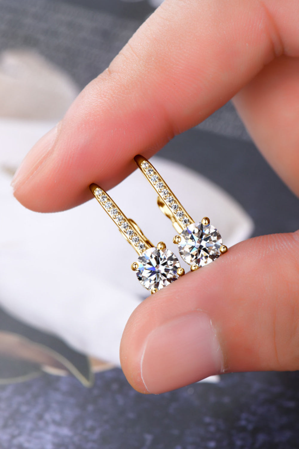 2 Carat Round Moissanite &amp; Zircon 925 Sterling Silver Drop Earrings - Gold, Silver