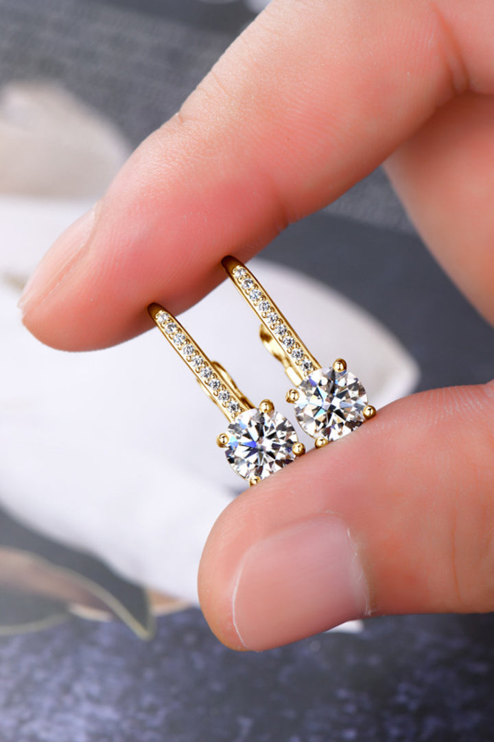 2 Carat Round Moissanite &amp; Zircon 925 Sterling Silver Drop Earrings - Gold, Silver