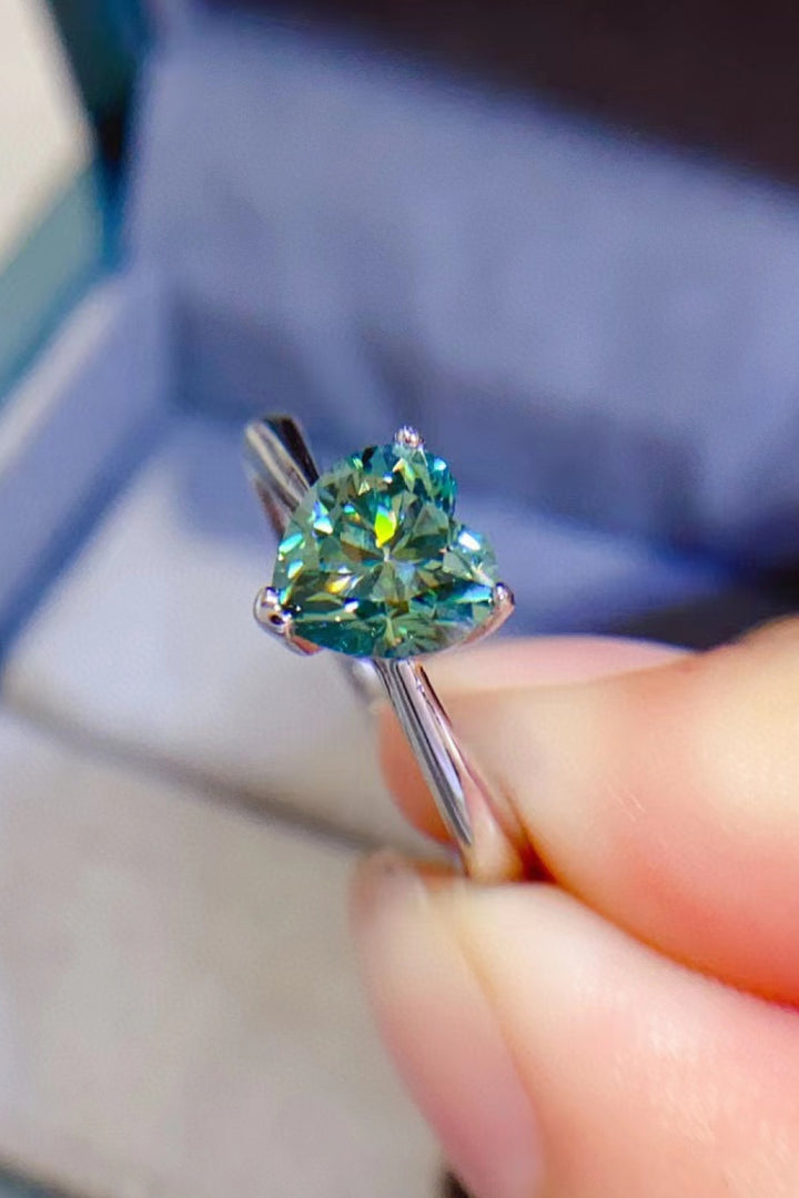 1 Carat Moissanite Heart 925 Sterling Silver Ring - Green