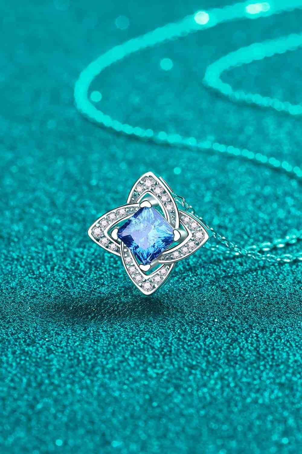 1-Carat Moissanite 925 Sterling Silver Floral Pendant Necklace - Sky Blue