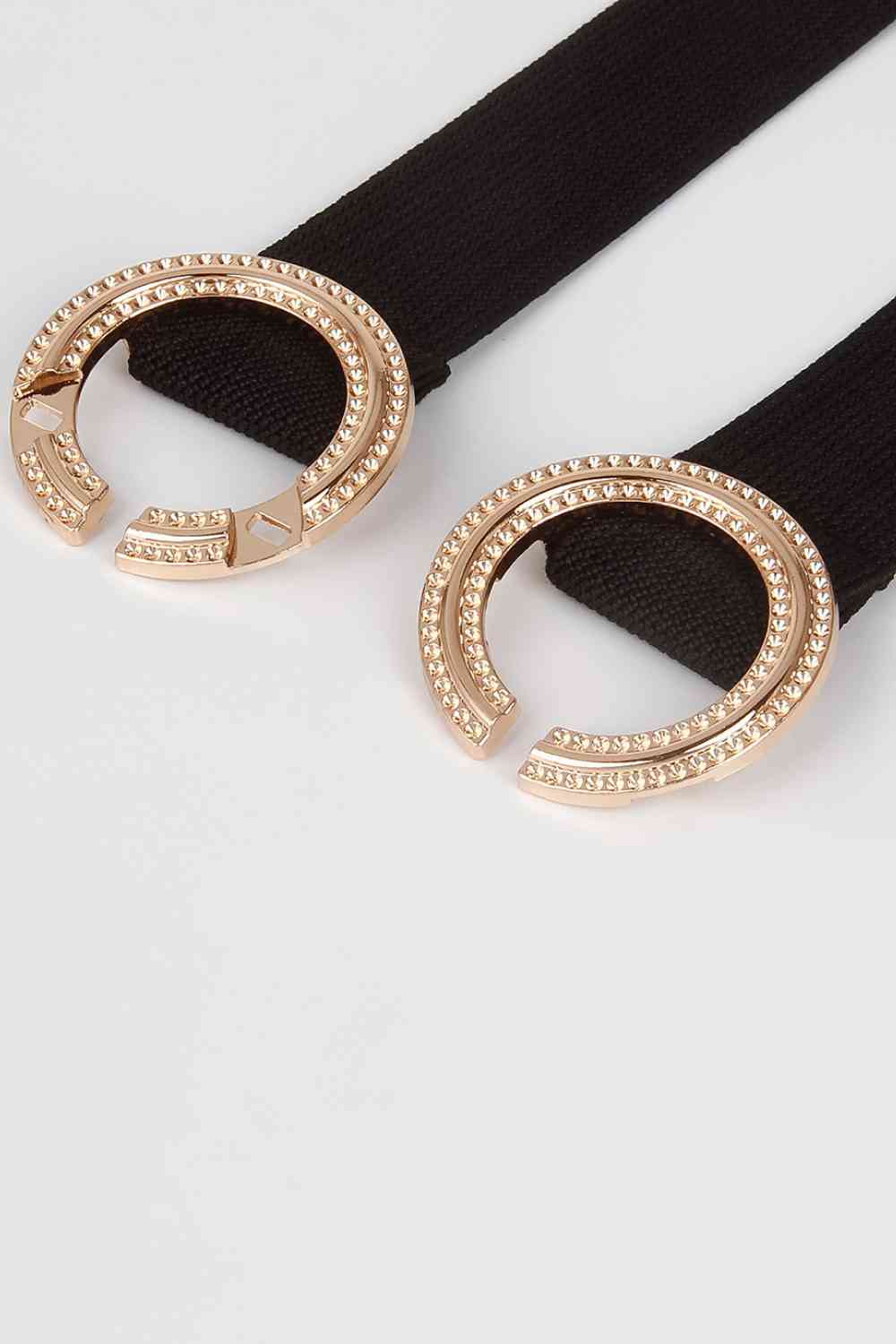 Double-Hoop Gold-Buckle Elastic Belt - Black