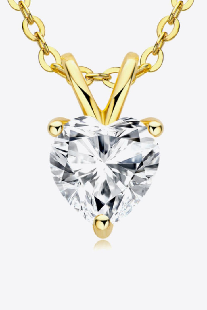 1 Carat Moissanite Heart-Shaped Polished Pendant Necklace - Gold, Silver