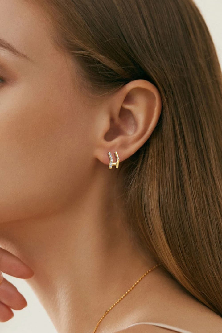 Moissanite 925 Sterling Silver Double-Layered Earrings - Gold, Silver