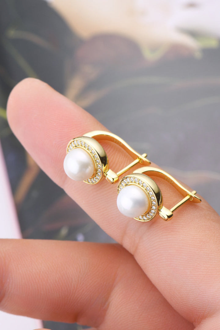 Moissanite &amp; Freshwater Pearl 925 Sterling Silver Earrings - Gold, Silver