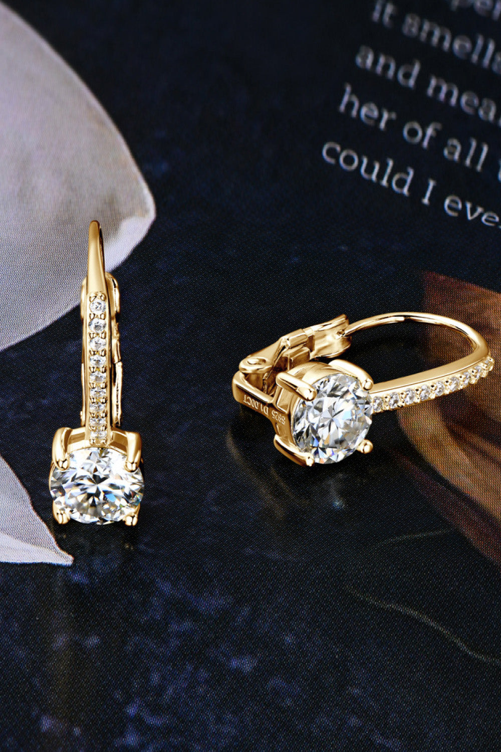 2 Carat Round Moissanite &amp; Zircon 925 Sterling Silver Drop Earrings - Gold, Silver