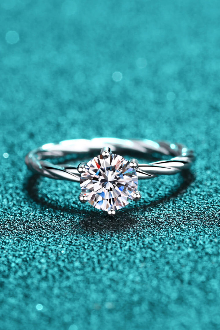 1 Carat Moissanite 6-Prong Twisted Ring - Silver
