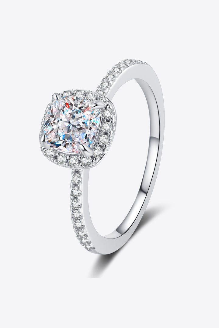 1 Carat Moissanite 925 Sterling Silver Square Halo Side-Stones Ring
