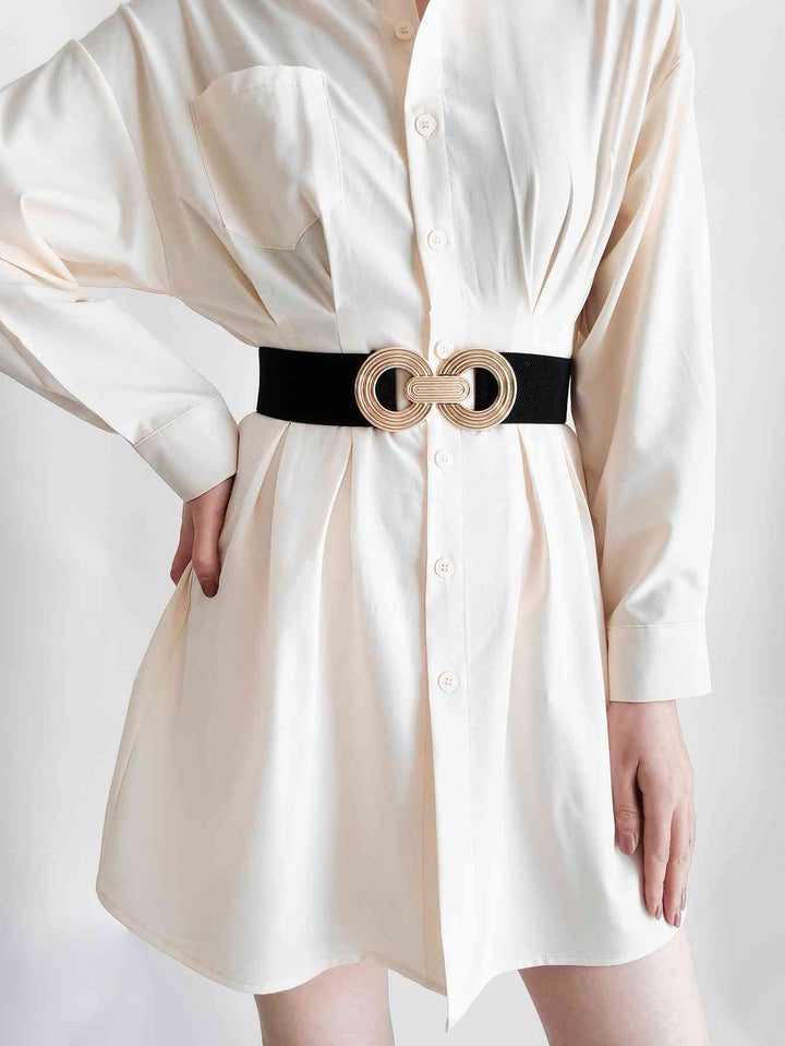 Geometric Gold Buckle Elastic Wide Belt - Multiple Colors
