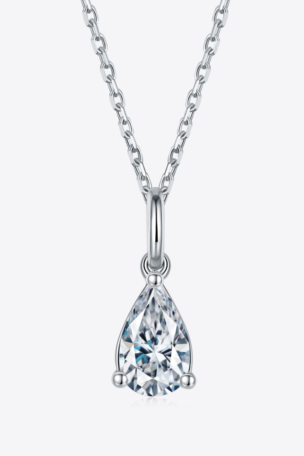 1-Carat Moissanite 925 Sterling Silver 3-Prong Teardrop-Pendant Necklace